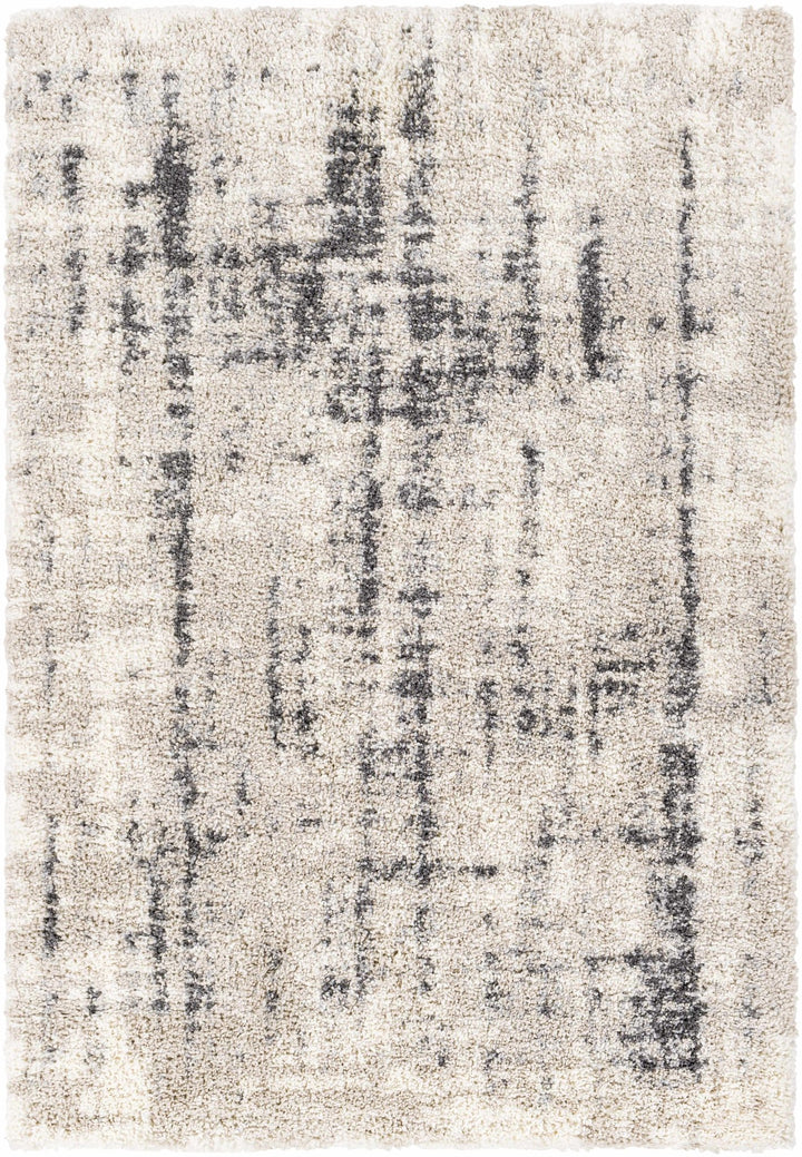 Modern Abstract Ivory and Charcoal Plush Pile Area Rug - The Rug Decor