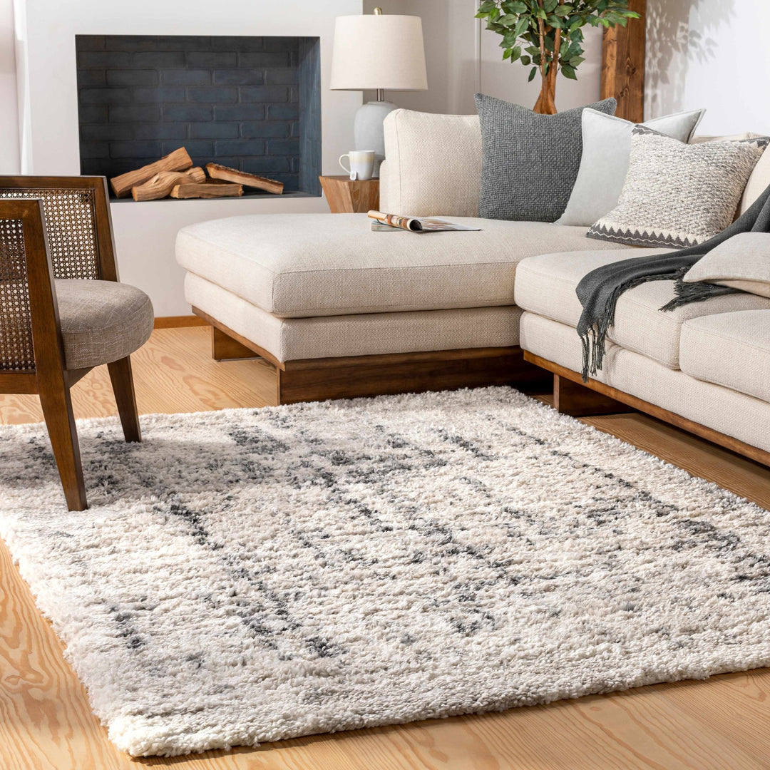 Modern Abstract Ivory and Charcoal Plush Pile Area Rug - The Rug Decor