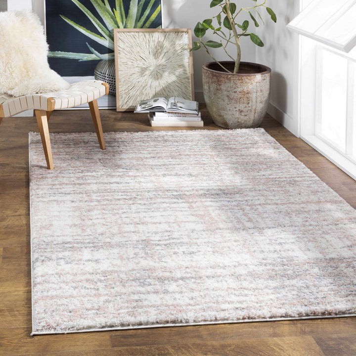 Modern Abstract Ivory, Peach and Gray Contemporary Plush pile area rug - The Rug Decor