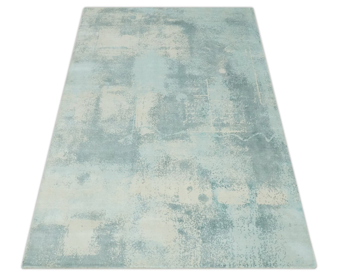 Modern Abstract Light Blue, Beige and Gray Hand loom 5x8 wool and Viscose Area Rug - The Rug Decor