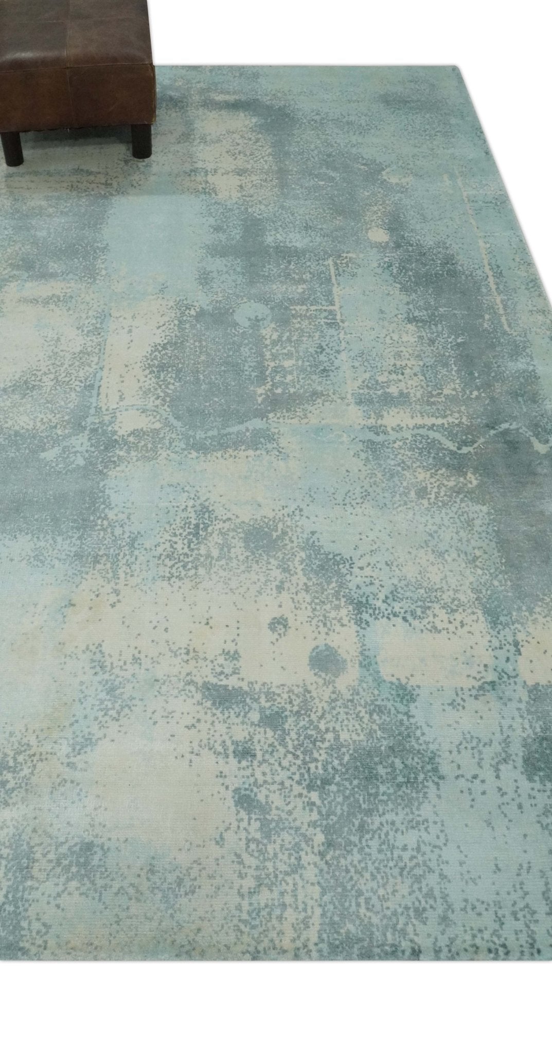 Modern Abstract Light Blue, Beige and Gray Hand loom 5x8 wool and Viscose Area Rug - The Rug Decor