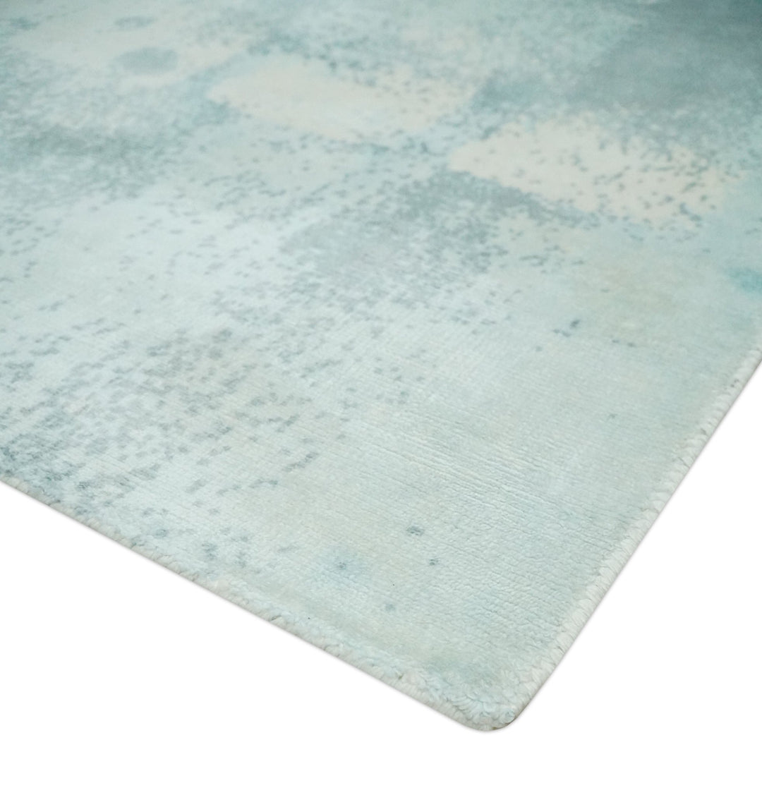 Modern Abstract Light Blue, Beige and Gray Hand loom 5x8 wool and Viscose Area Rug - The Rug Decor