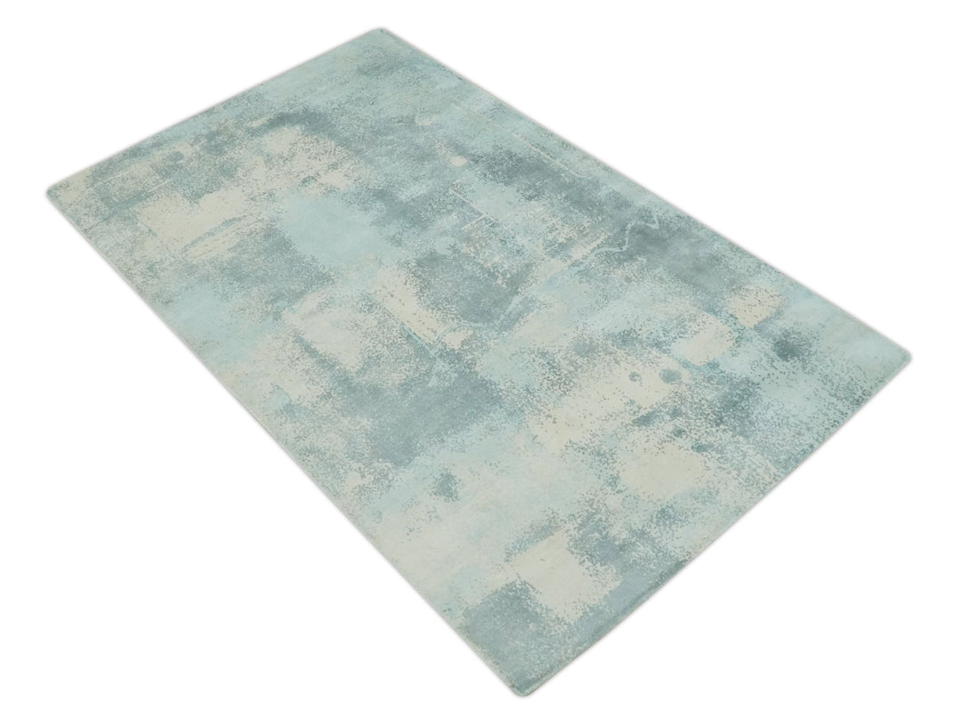 Modern Abstract Light Blue, Beige and Gray Hand loom 5x8 wool and Viscose Area Rug - The Rug Decor