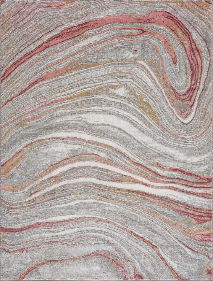 Modern Abstract Marble Design Gray, Ivory and Peach Area Rug - The Rug Decor