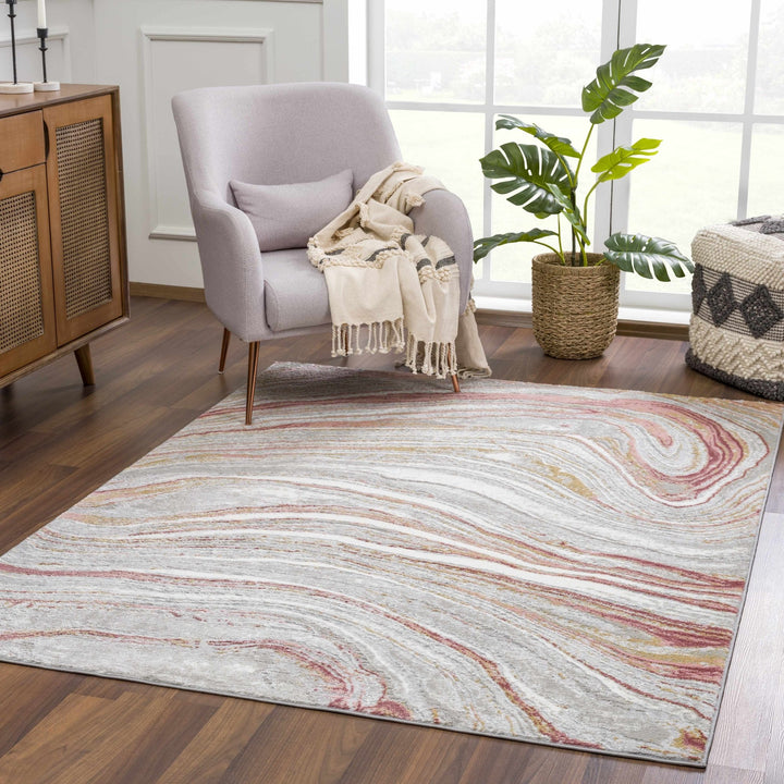 Modern Abstract Marble Design Gray, Ivory and Peach Area Rug - The Rug Decor