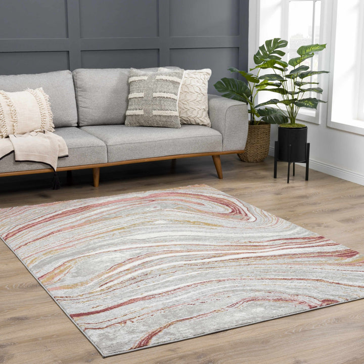 Modern Abstract Marble Design Gray, Ivory and Peach Area Rug - The Rug Decor