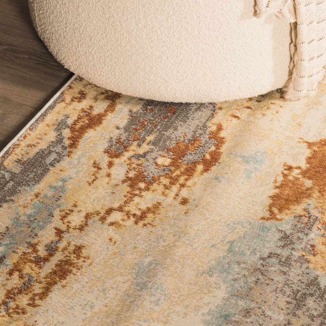 Modern Abstract Mecosta Blue And Rust Machine Woven Outdoor Area Rug - The Rug Decor
