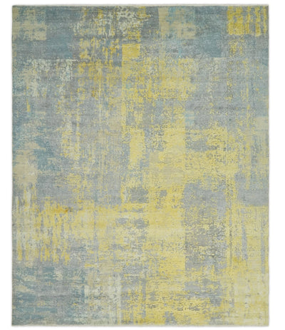 Modern Abstract Mustard, Gray, Teal and Ivory texture Hand Knotted 8x10 wool and Art Silk area rug - The Rug Decor