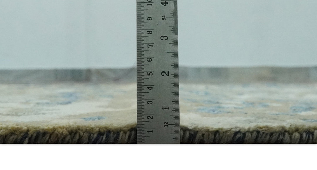 Modern abstract Olive, Ivory, Blue and Silver Hand Knotted 5.6x8 wool Area Rug - The Rug Decor