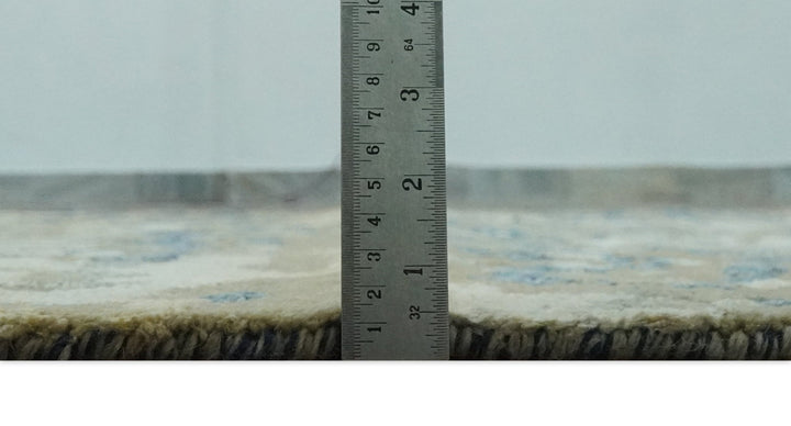 Modern abstract Olive, Ivory, Blue and Silver Hand Knotted 5.6x8 wool Area Rug - The Rug Decor