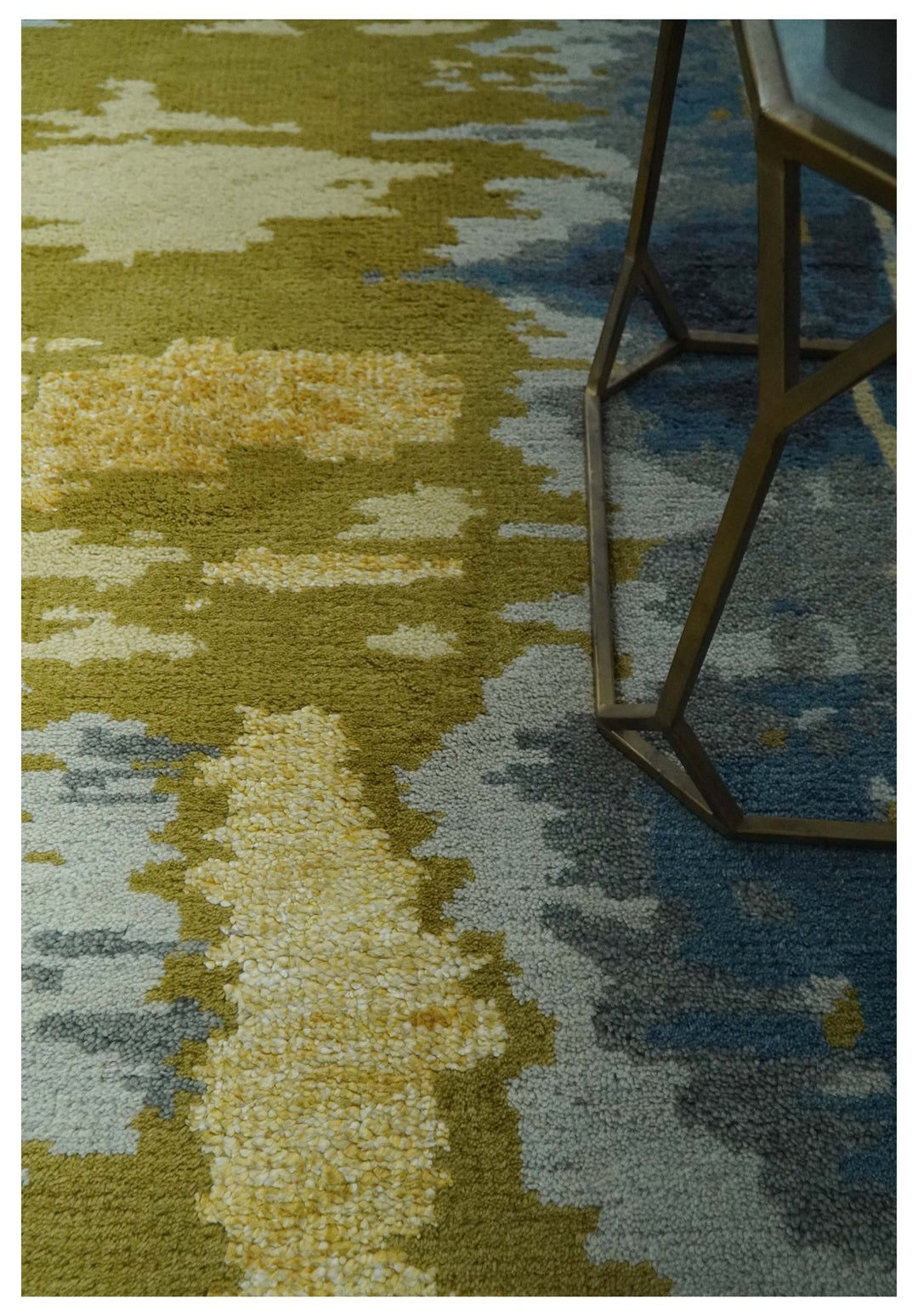 Modern Abstract Olive, Silver, Blue and Charcoal 5x8 Hand Knotted wool Area Rug - The Rug Decor