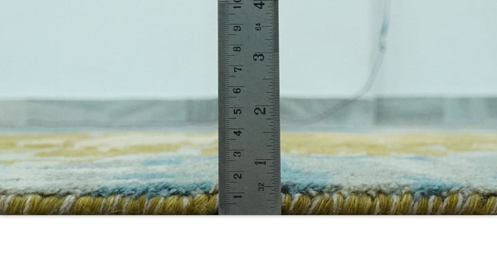 Modern Abstract Olive, Silver, Blue and Charcoal 5x8 Hand Knotted wool Area Rug - The Rug Decor