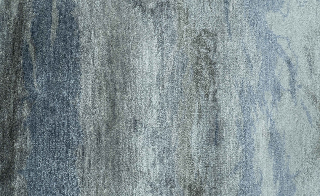 Modern Abstract Pattern Blue And Silver Hand Knotted 4x6 Bamboo Silk Area Rug - The Rug Decor