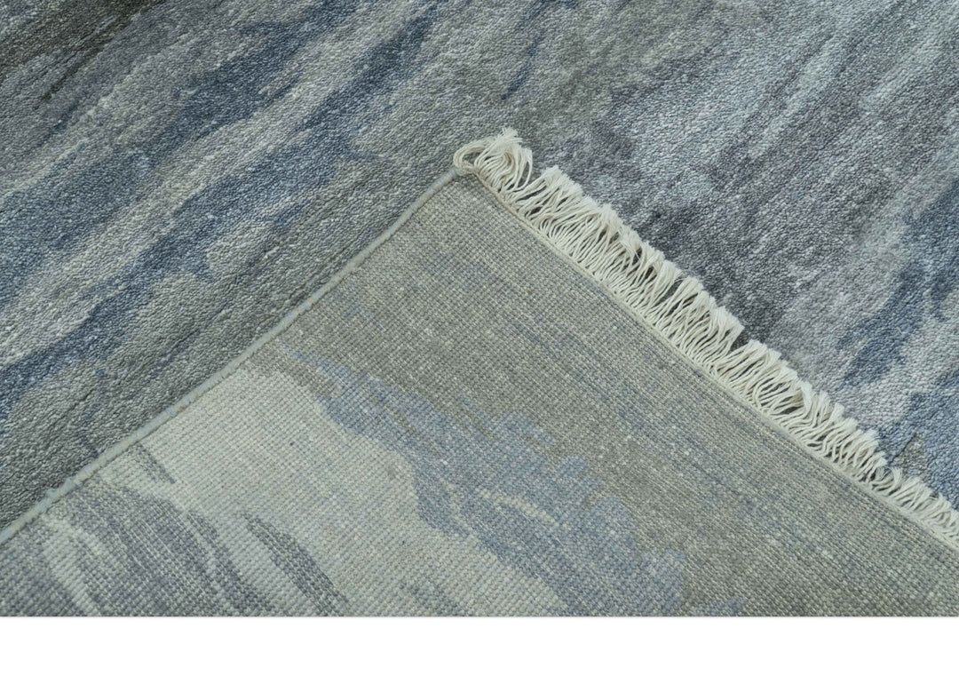 Modern Abstract Pattern Blue And Silver Hand Knotted 4x6 Bamboo Silk Area Rug - The Rug Decor