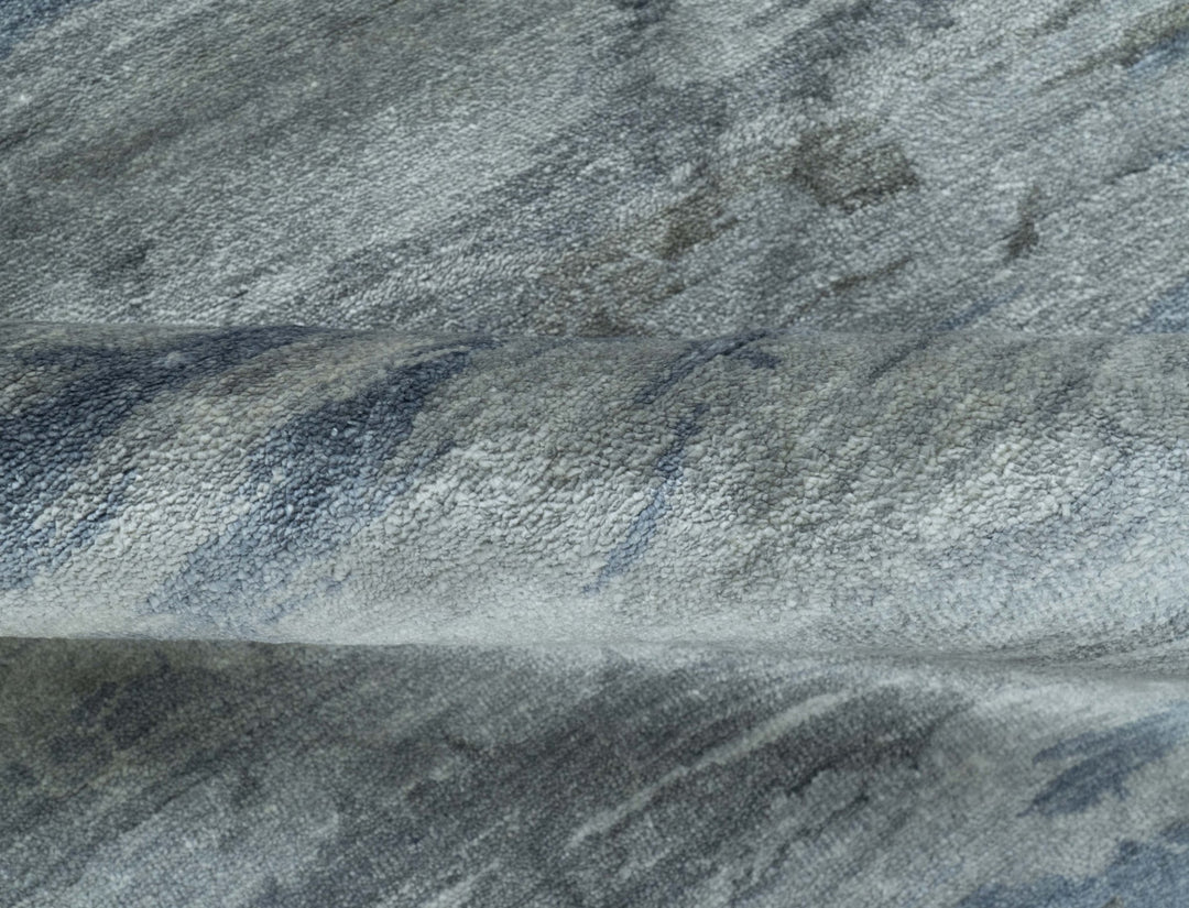 Modern Abstract Pattern Blue And Silver Hand Knotted 4x6 Bamboo Silk Area Rug - The Rug Decor