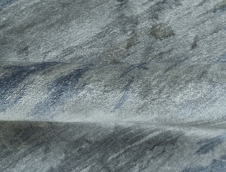 Modern Abstract Pattern Blue And Silver Hand Knotted 4x6 Bamboo Silk Area Rug - The Rug Decor