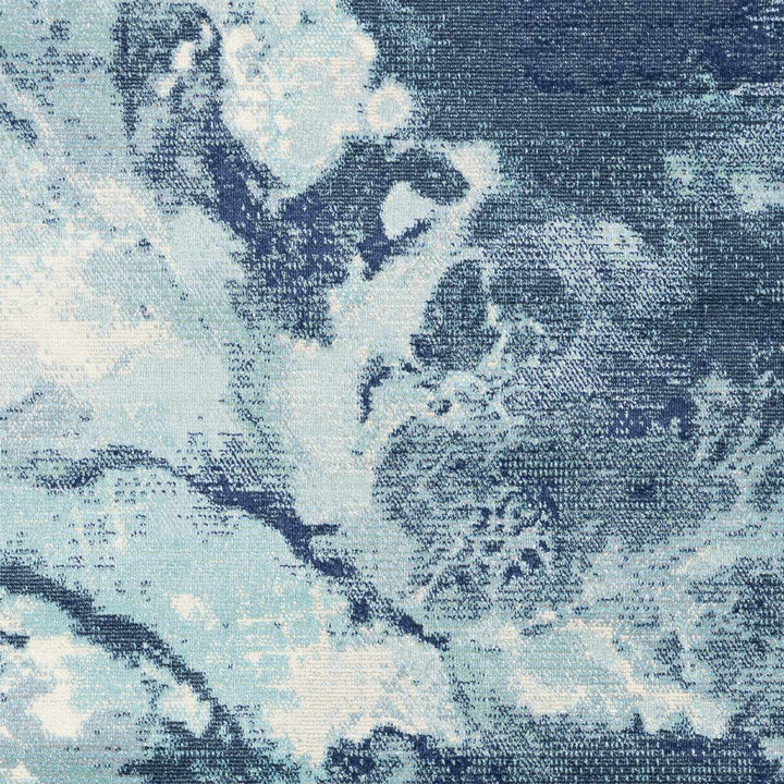 Modern Abstract Pattern Ivory And Blue Machine Woven Indoor/Outdoor Rug - The Rug Decor