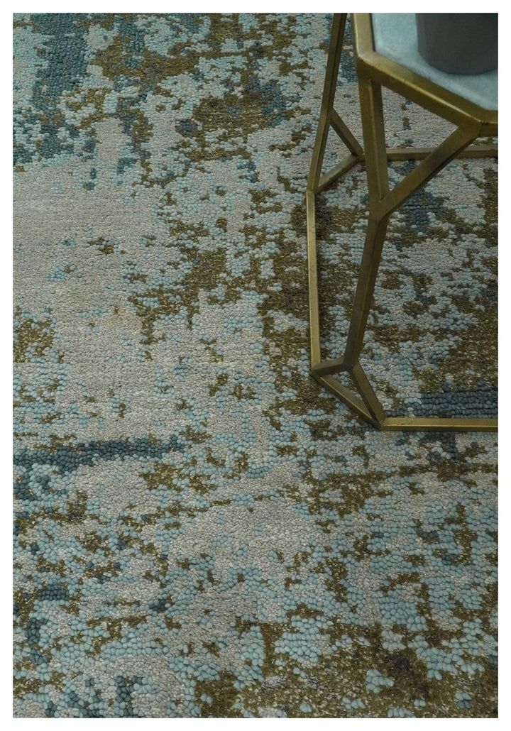 Modern Abstract Silver, Gray, Olive and Tan Hand Knotted 5x8 wool Area Rug - The Rug Decor