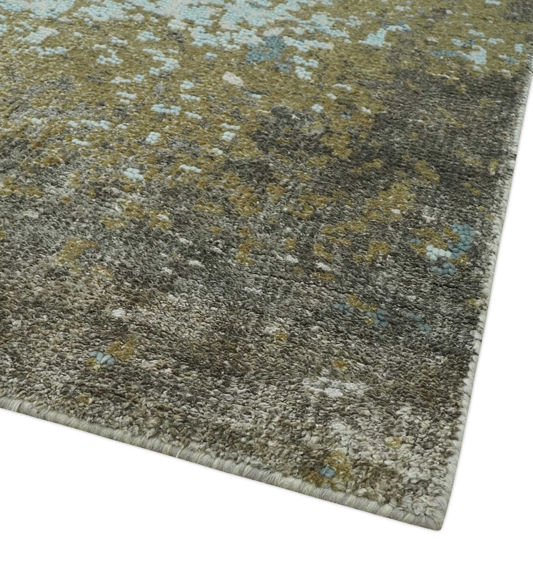 Modern Abstract Silver, Gray, Olive and Tan Hand Knotted 5x8 wool Area Rug - The Rug Decor