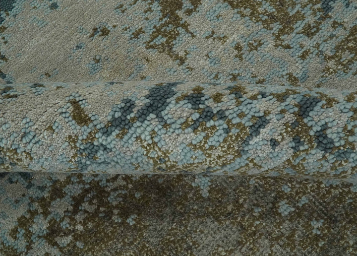 Modern Abstract Silver, Gray, Olive and Tan Hand Knotted 5x8 wool Area Rug - The Rug Decor