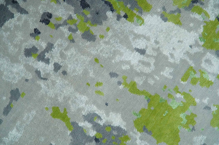 Modern Abstract Silver, Green and Gray Hand Knotted 8x10 Wool and Bamboo Silk Area Rug - The Rug Decor