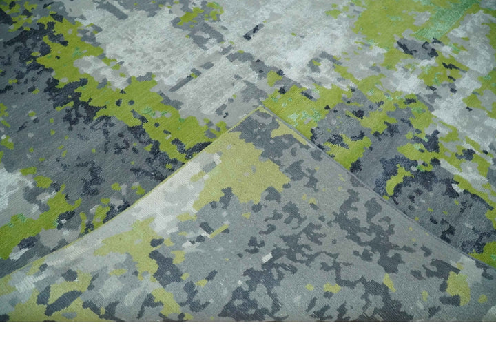 Modern Abstract Silver, Green and Gray Hand Knotted 8x10 Wool and Bamboo Silk Area Rug - The Rug Decor