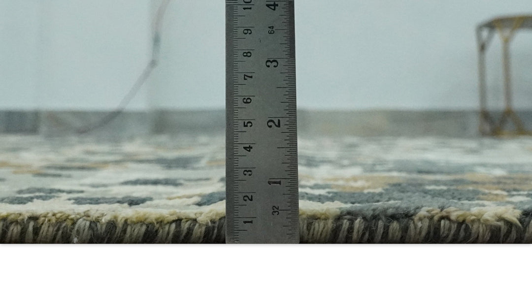 Modern Abstract Silver, Ivory, Charcoal and Olive Hand Knotted 5.6x8 wool Area Rug - The Rug Decor