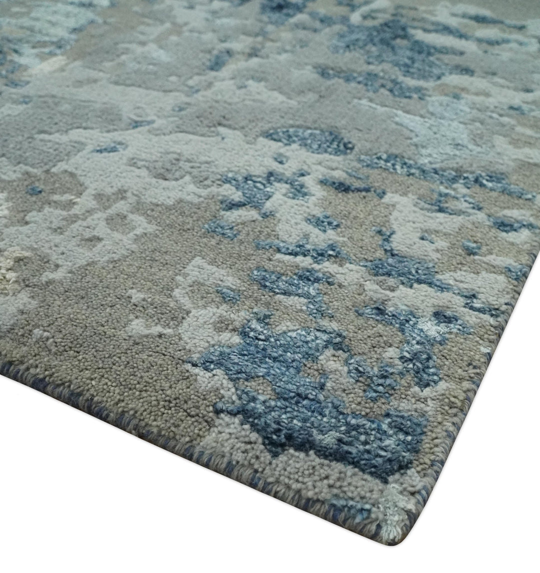 Modern Abstract Taupe, Aqua, Blue and Gray Hand Knotted 5x8 wool Area Rug - The Rug Decor