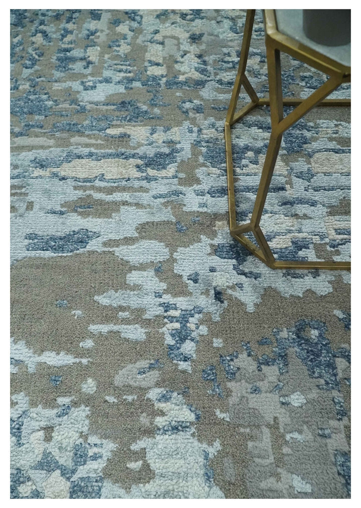 Modern Abstract Taupe, Aqua, Blue and Gray Hand Knotted 5x8 wool Area Rug - The Rug Decor
