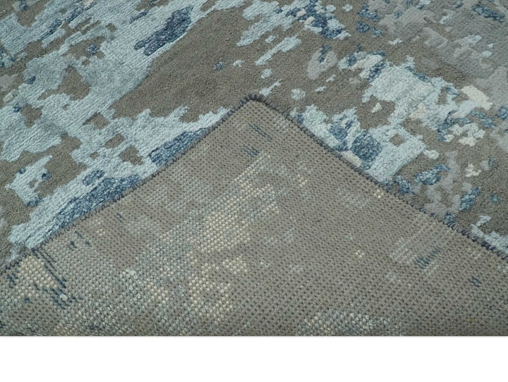 Modern Abstract Taupe, Aqua, Blue and Gray Hand Knotted 5x8 wool Area Rug - The Rug Decor