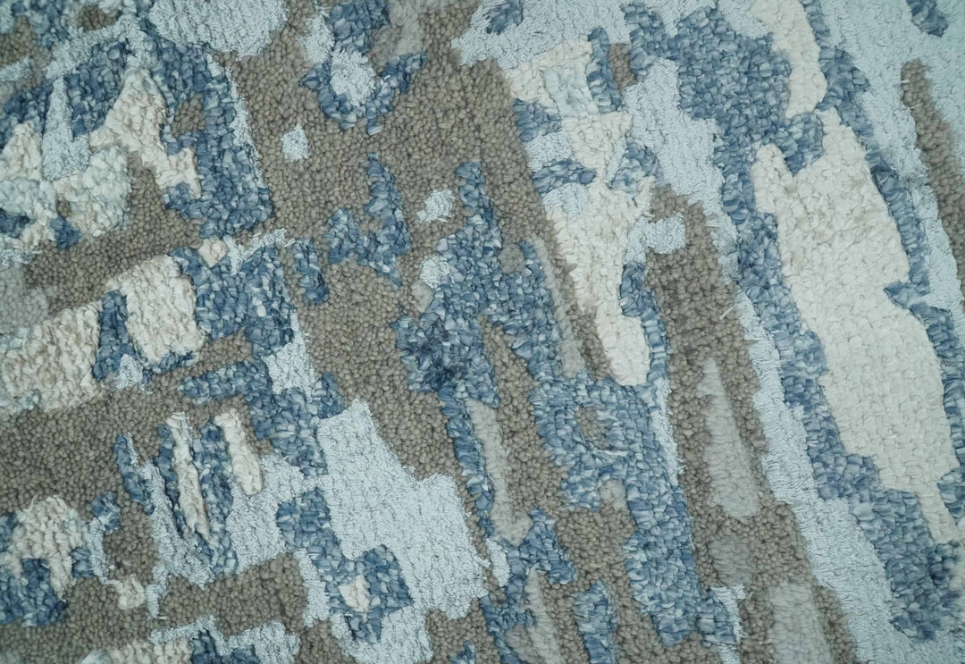 Modern Abstract Taupe, Aqua, Blue and Gray Hand Knotted 5x8 wool Area Rug - The Rug Decor