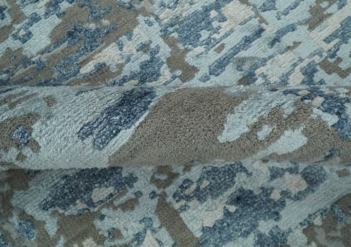 Modern Abstract Taupe, Aqua, Blue and Gray Hand Knotted 5x8 wool Area Rug - The Rug Decor