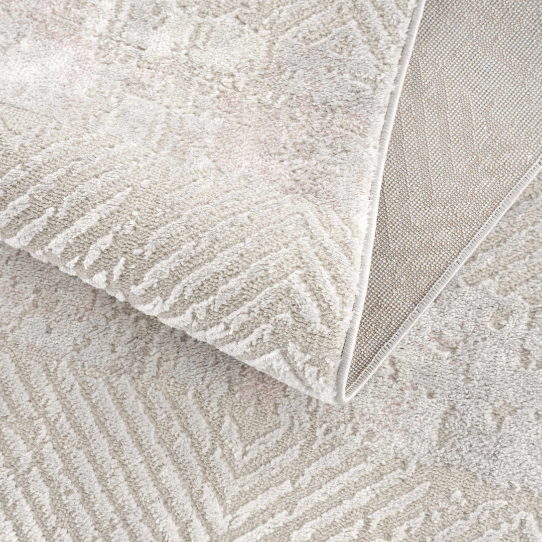 Modern Chevron Pattern Ivory, Beige and Pink Area Rug - The Rug Decor