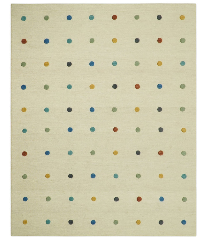 Modern Colorful Polka Dot Beige 8x10 Hand Tufted wool area rug - The Rug Decor