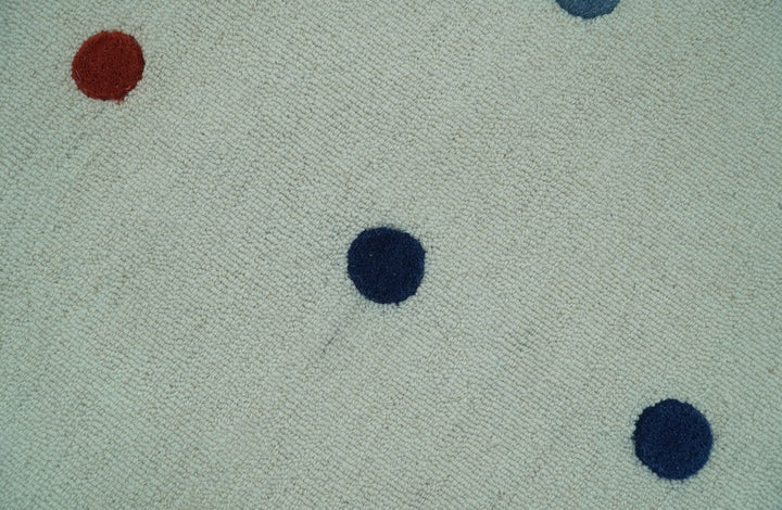 Modern Colorful Polka Dot Ivory 8x10 Hand Tufted wool area rug - The Rug Decor