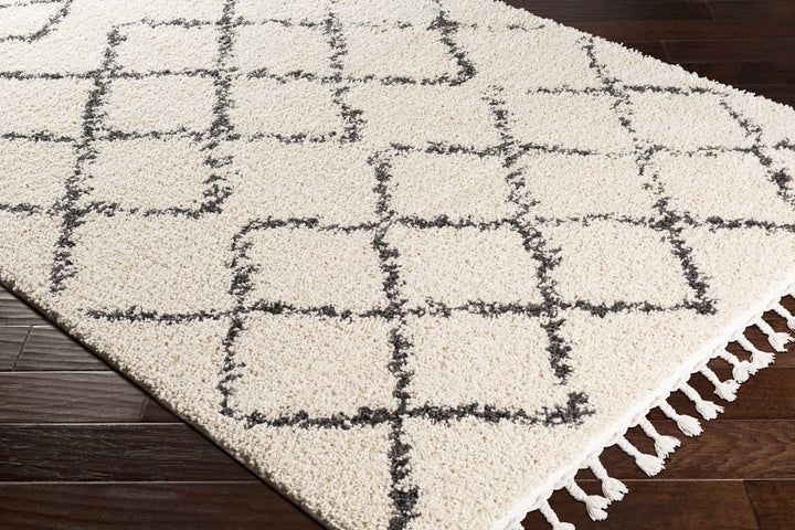 Modern Contemporary Beige and Charcoal Tribal Trellis Plush Pile Area Rug - The Rug Decor