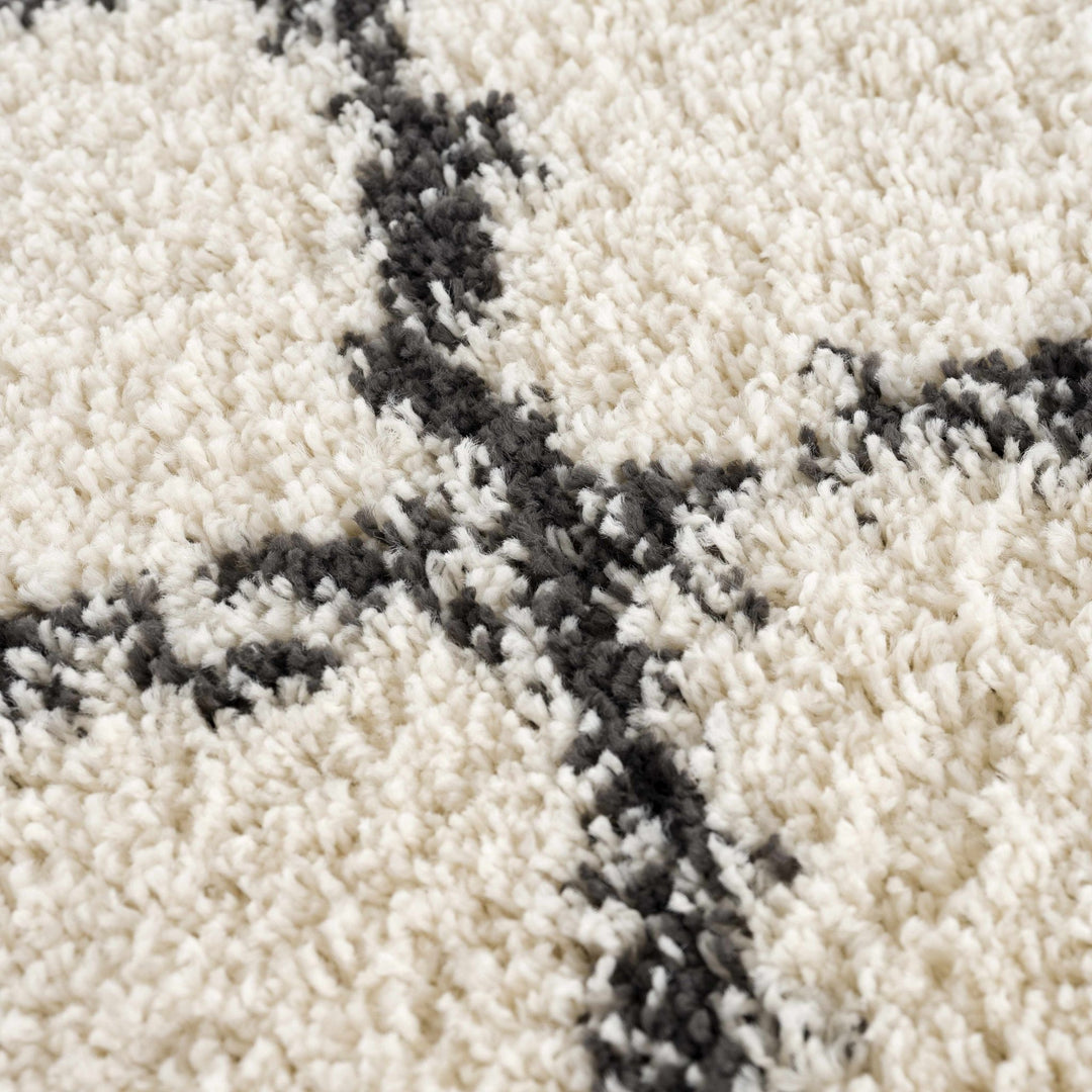 Modern Contemporary Beige and Charcoal Tribal Trellis Plush Pile Area Rug - The Rug Decor
