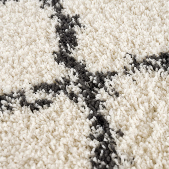 Modern Contemporary Beige and Charcoal Tribal Trellis Plush Pile Area Rug - The Rug Decor