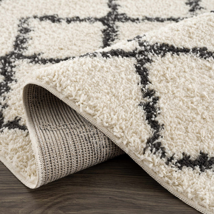 Modern Contemporary Beige and Charcoal Tribal Trellis Plush Pile Area Rug - The Rug Decor