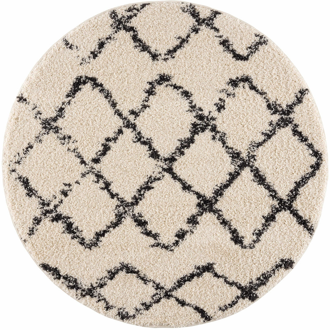 Modern Contemporary Beige and Charcoal Tribal Trellis Plush Pile Area Rug - The Rug Decor