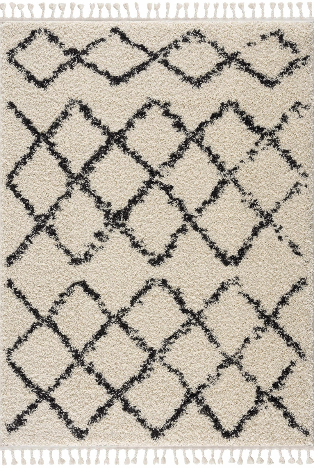 Modern Contemporary Beige and Charcoal Tribal Trellis Plush Pile Area Rug - The Rug Decor