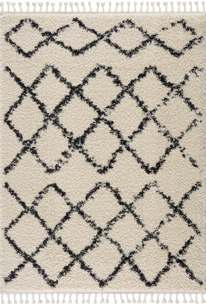 Modern Contemporary Beige and Charcoal Tribal Trellis Plush Pile Area Rug - The Rug Decor