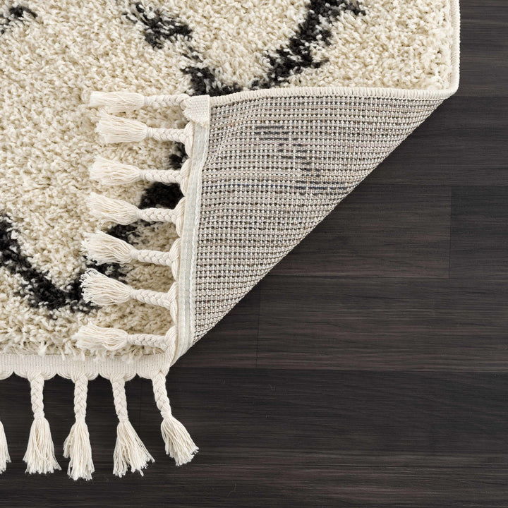 Modern Contemporary Beige and Charcoal Tribal Trellis Plush Pile Area Rug - The Rug Decor