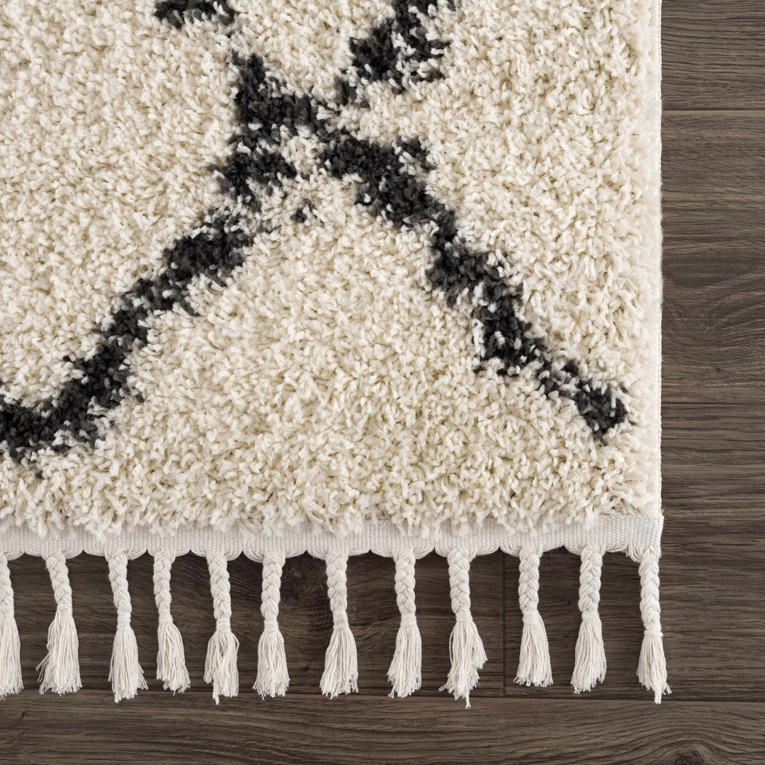 Modern Contemporary Beige and Charcoal Tribal Trellis Plush Pile Area Rug - The Rug Decor