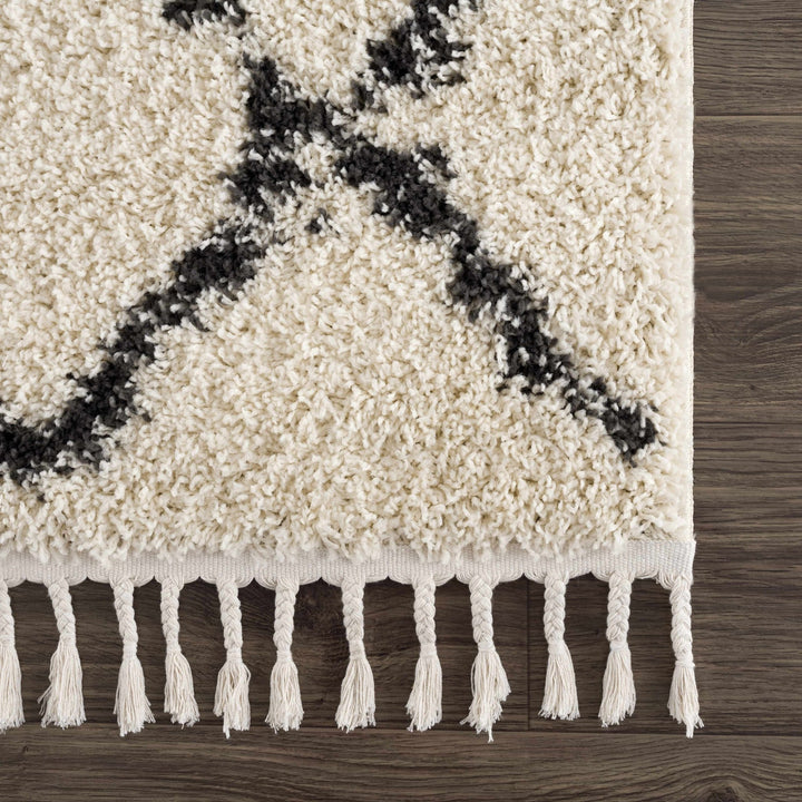 Modern Contemporary Beige and Charcoal Tribal Trellis Plush Pile Area Rug - The Rug Decor