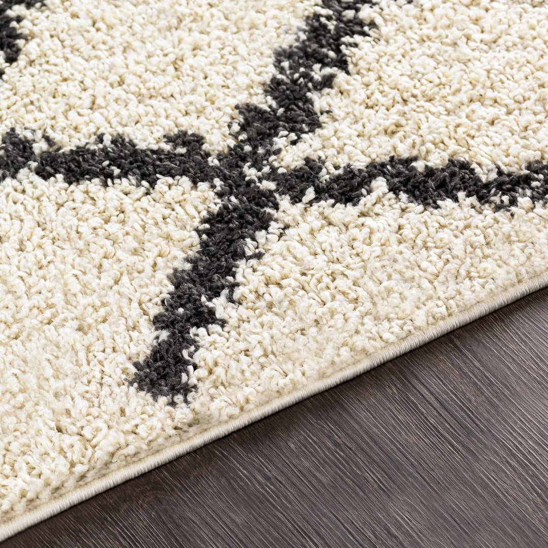 Modern Contemporary Beige and Charcoal Tribal Trellis Plush Pile Area Rug - The Rug Decor