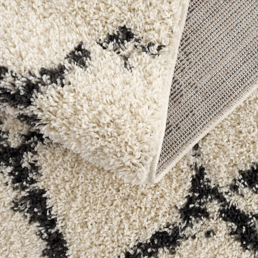 Modern Contemporary Beige and Charcoal Tribal Trellis Plush Pile Area Rug - The Rug Decor