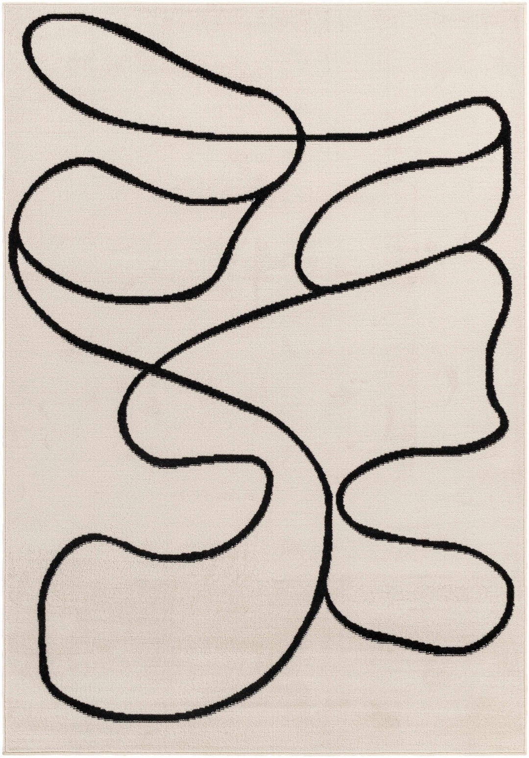 Modern Contemporary Ivory and Black Free lines design Area Rug - The Rug Decor