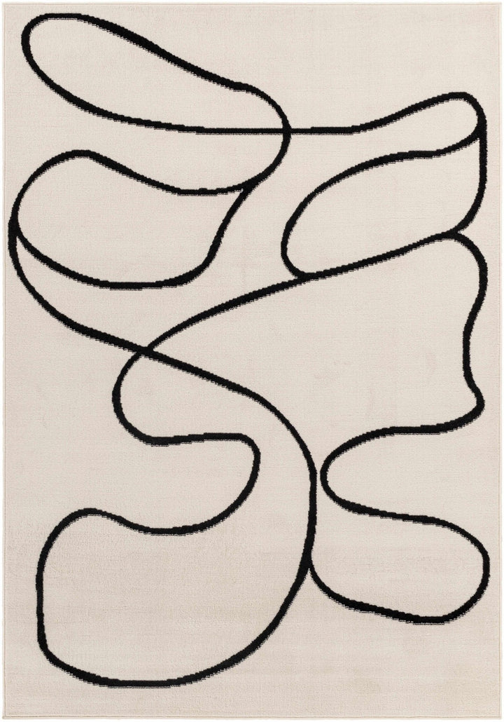 Modern Contemporary Ivory and Black Free lines design Area Rug - The Rug Decor