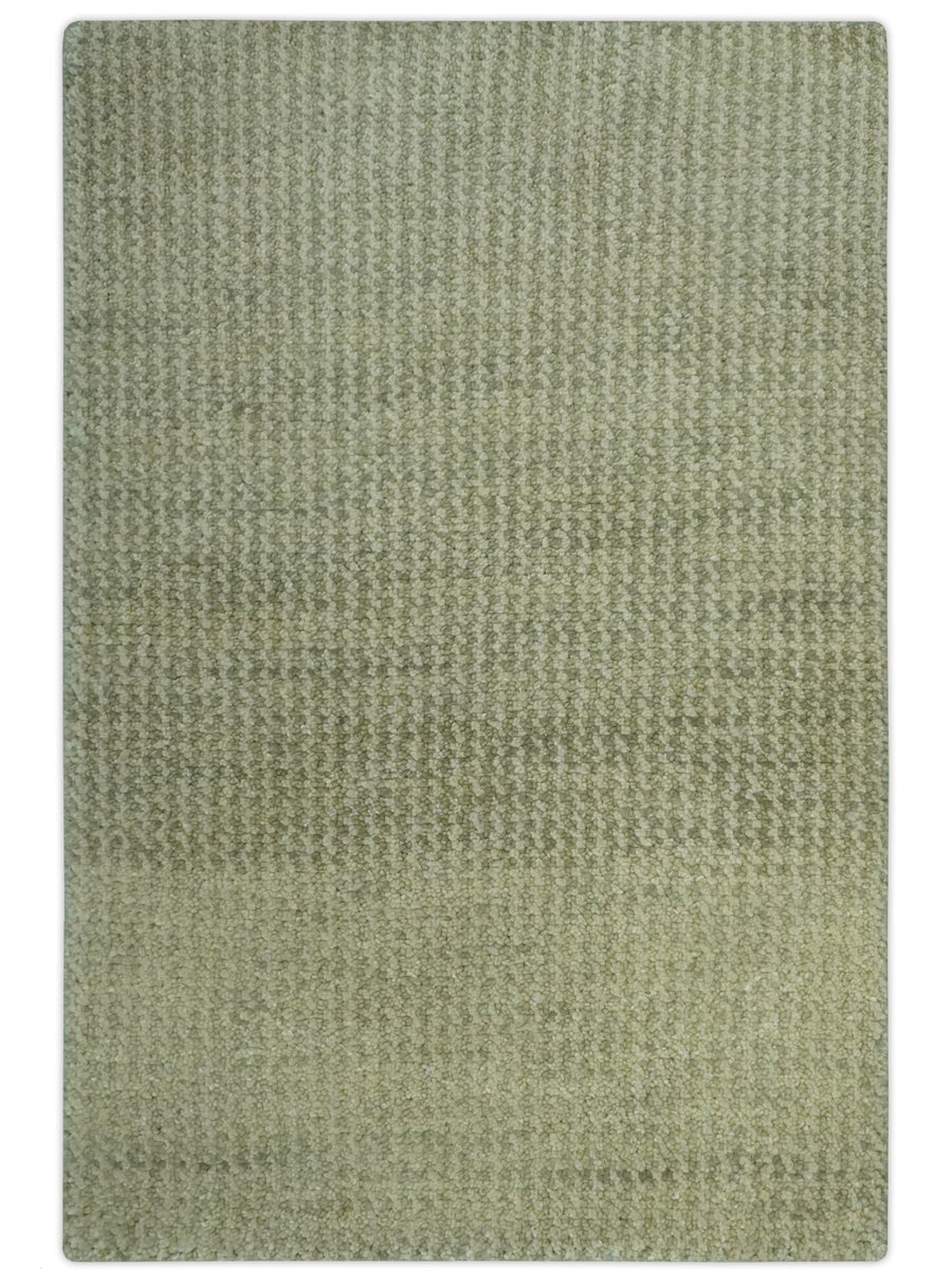 Modern Contemporary Olive, Beige and Ivory Stripes Design Custom Made wool area Rug - The Rug Decor